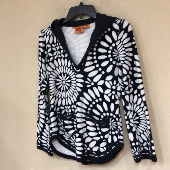 Tory Burch womans Wanda Towel Material Hooded Tunic Top Coverup V-neck size XS - Picture 2 of 8